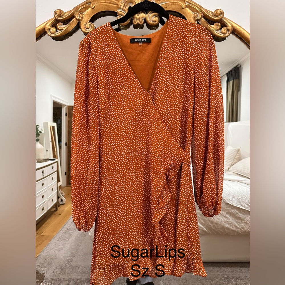 Sugarlips Orange Long Sleeve Dress with Dots
